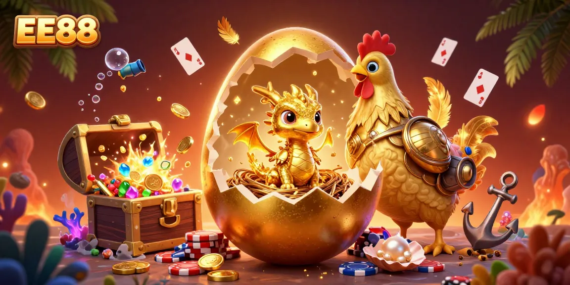 Engage in exciting casino action with EE88, featuring a golden dragon and poker chips.