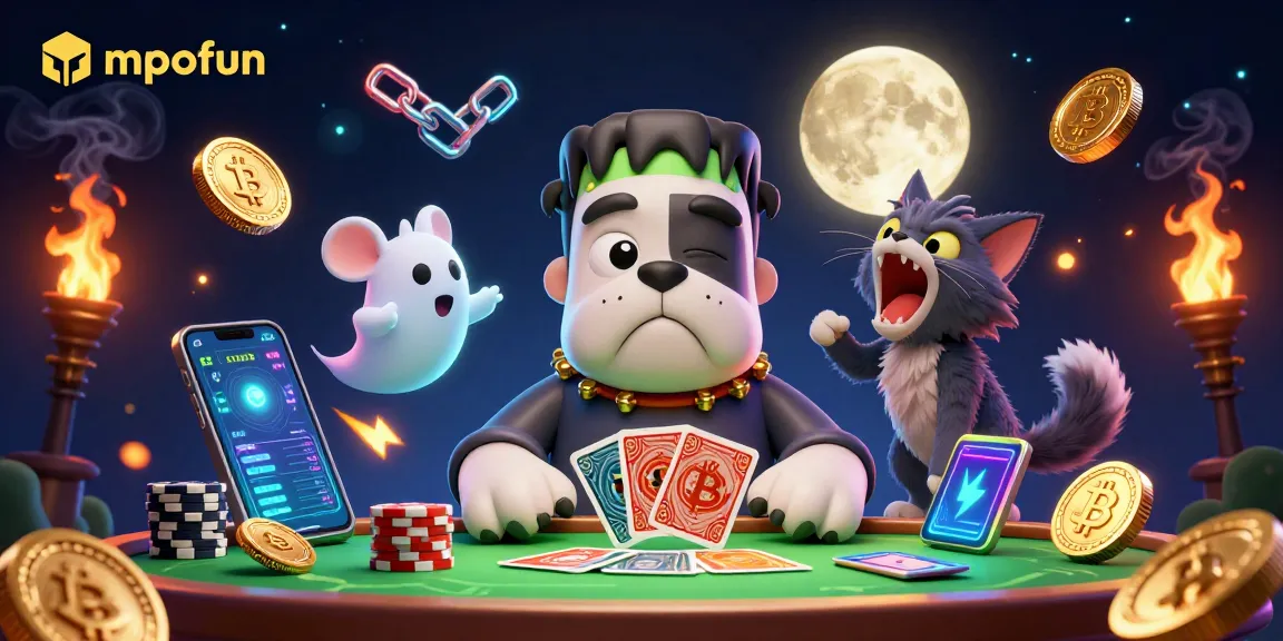 Join the exciting world of mpofun with a lively 3D illustration showcasing gaming characters at a casino table.
