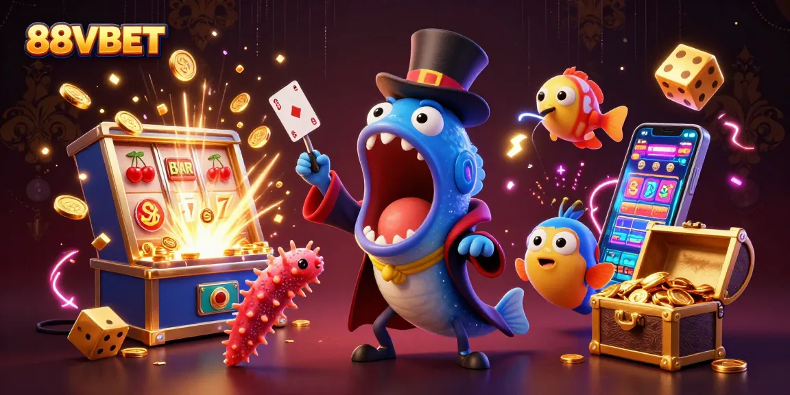 Join the excitement at 88VBET with dazzling card tricks and a vibrant slot machine explosion.