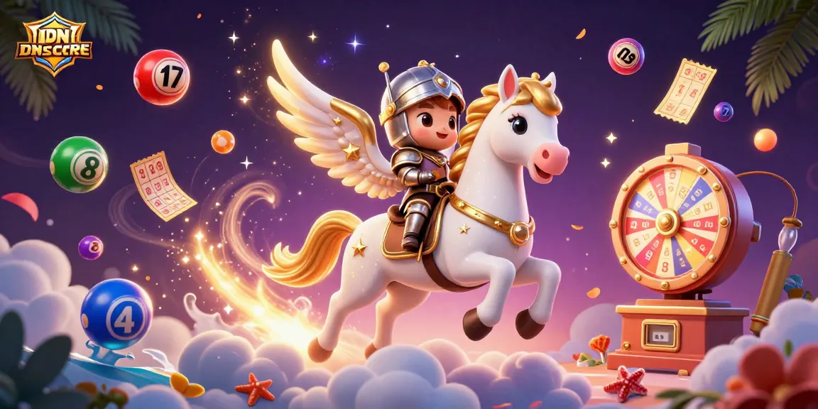 Engage with IDNSCORE in a whimsical 3D illustration showcasing a celestial horse and gaming elements.