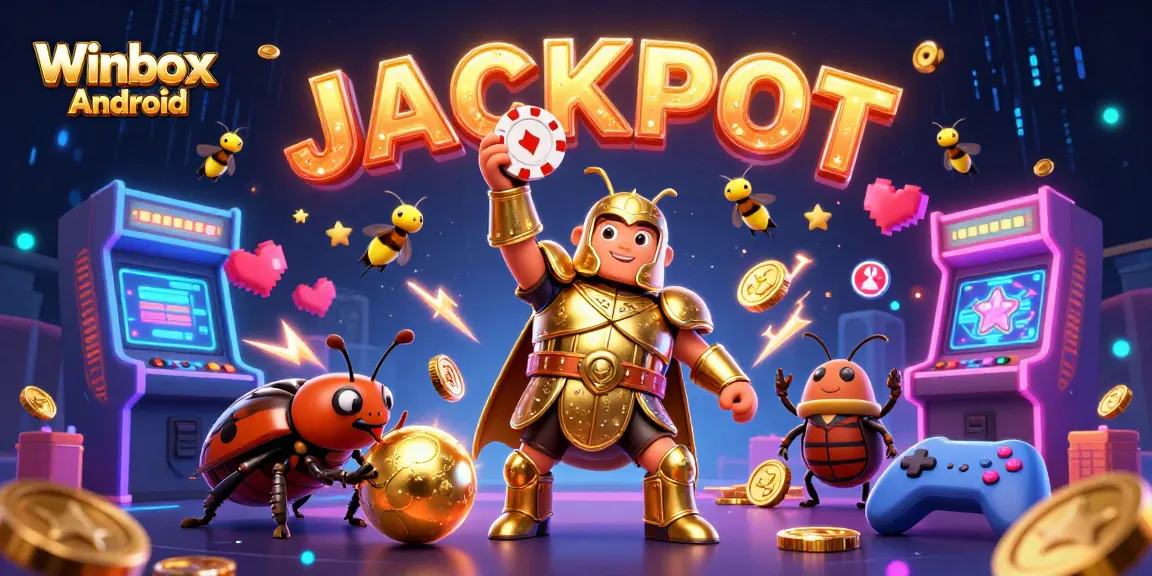 Winbox Android mobile app displayed in an ultra-detailed 3D casino scene with characters and gaming elements.