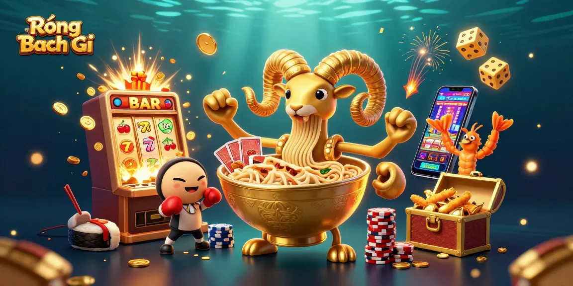 Rồng Bạch Kim shows vibrant casino excitement with a golden ramen bowl and cheering sushi characters.