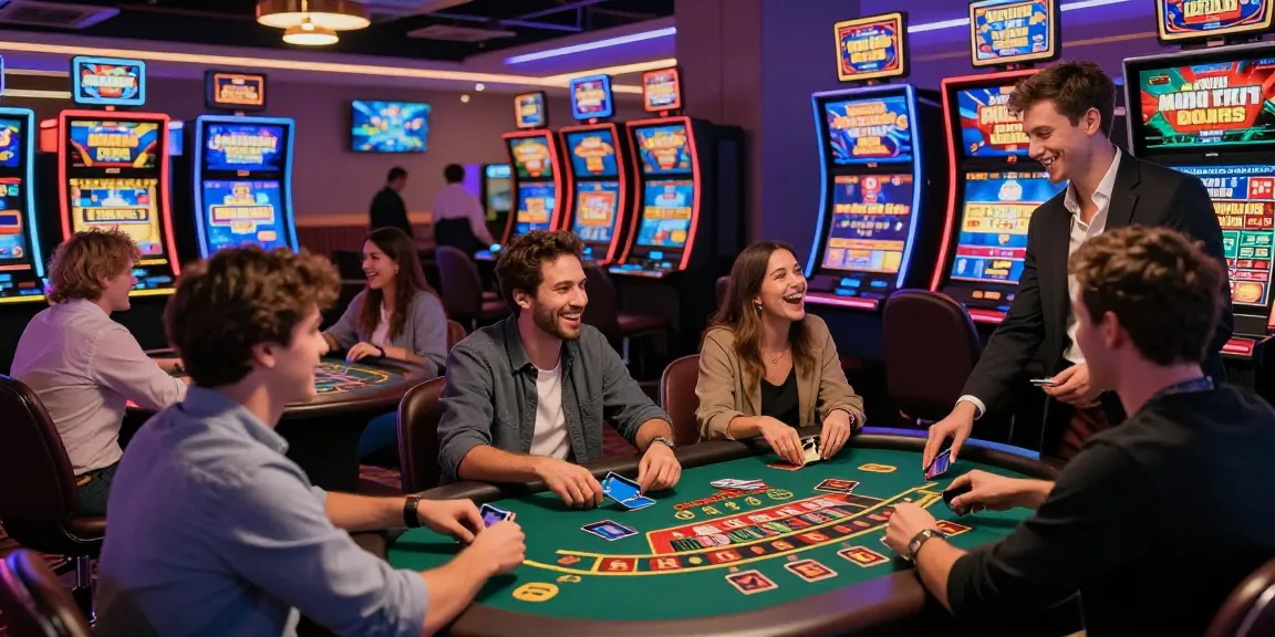 Engaging scene at https://sii.org.uk/ showcasing diverse players using credit cards at a vibrant casino, highlighting fun gaming experiences.