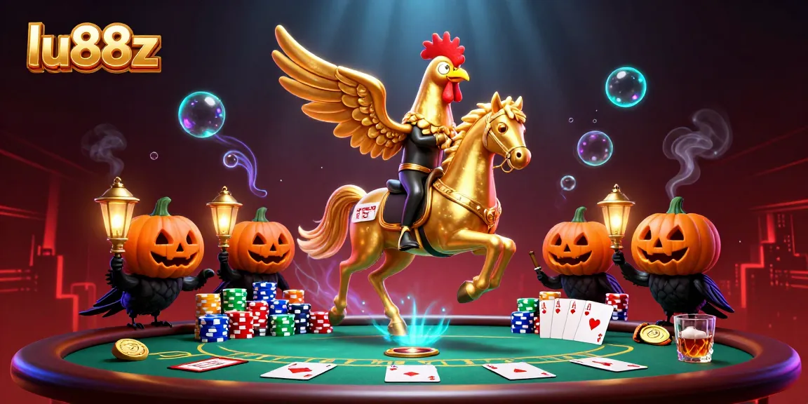 lu88z invites players to experience the thrill of poker in a mystical casino showdown with animated characters