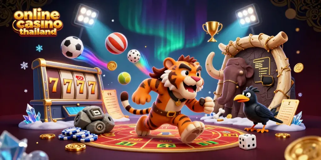 Experience online casino thailand gaming excitement with a prehistoric caveman duo and a clever crow.
