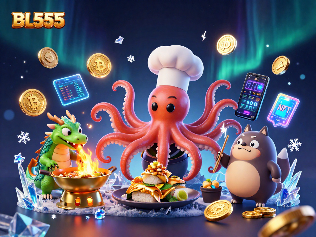 Play exciting games at BL555 with a dynamic 3D casino illustration filled with vibrant gaming elements.