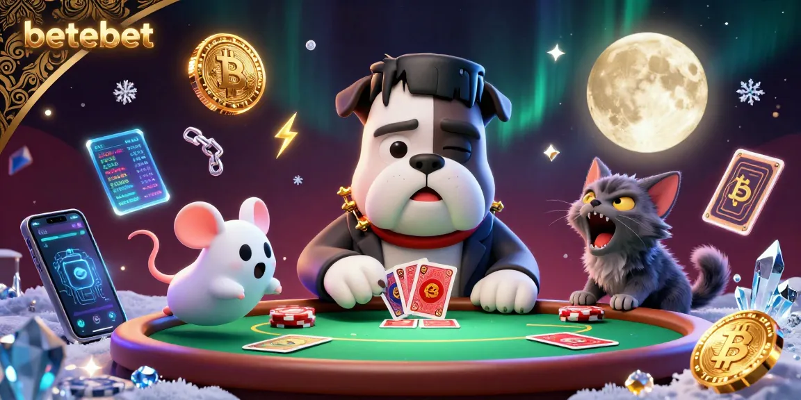 Engage with betebet's exciting card games as a Frankenstein bulldog dealer entertains at a spooky poker table.