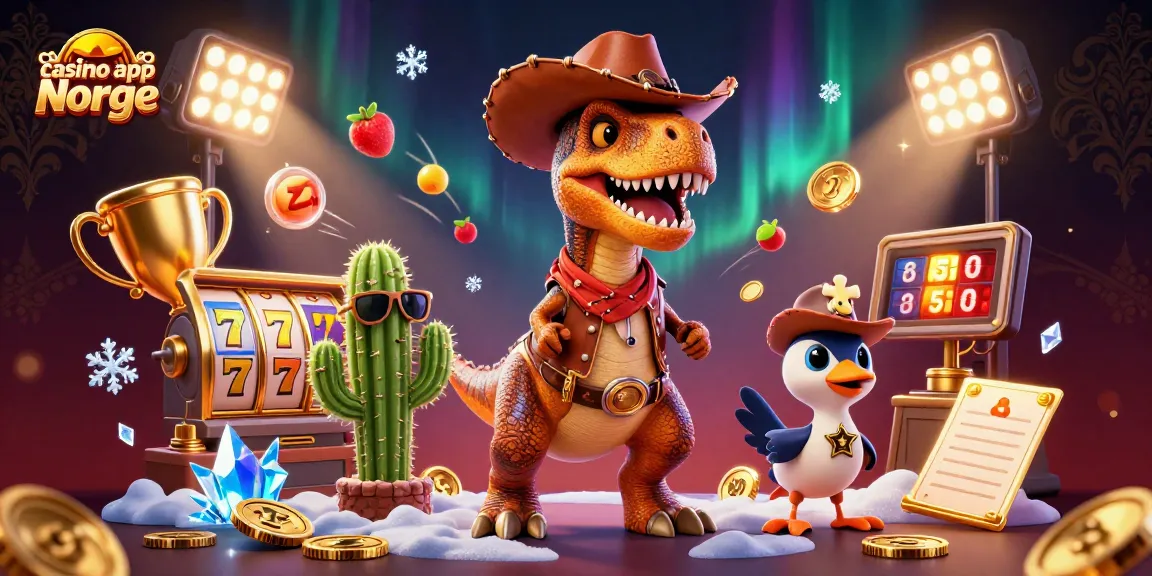 Spill på casino app Norge med 3D dinosaur og heldige symboler i spillopplevelsen.