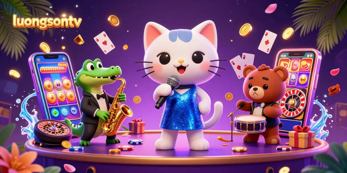 Experience thrilling live streaming with luongsontv, featuring colorful slot games and charming casino characters.