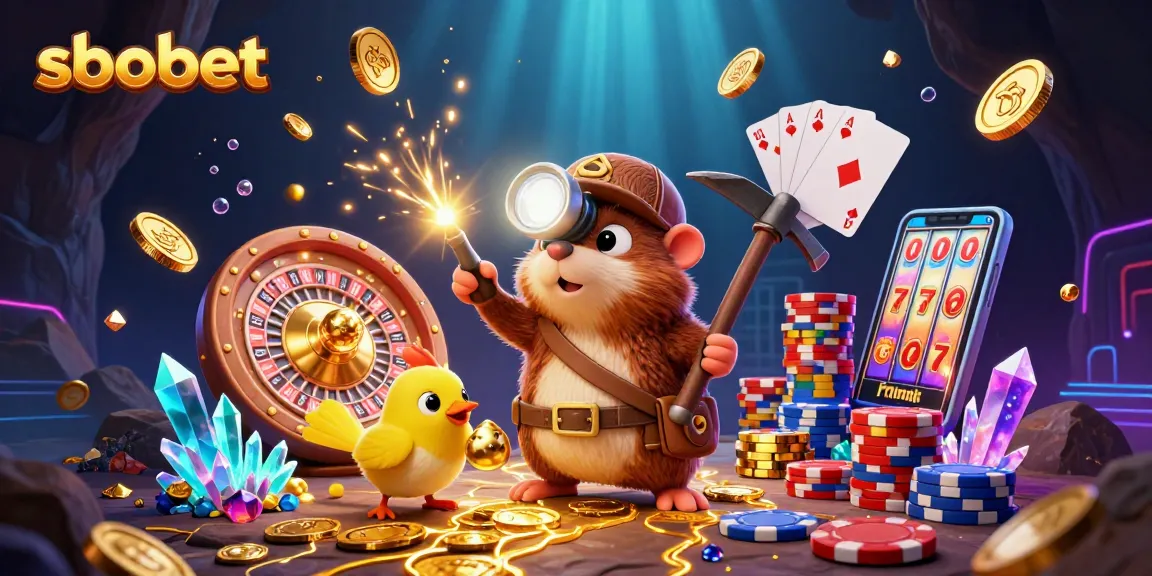 Engage with sbobet sports betting through an exciting 3D illustration of casino treasures and vibrant gameplay elements.