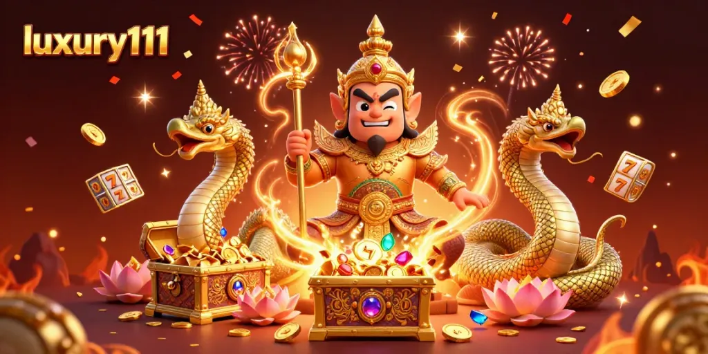 Experience thrilling gaming action with luxury111 in a vibrant 3D casino scene.