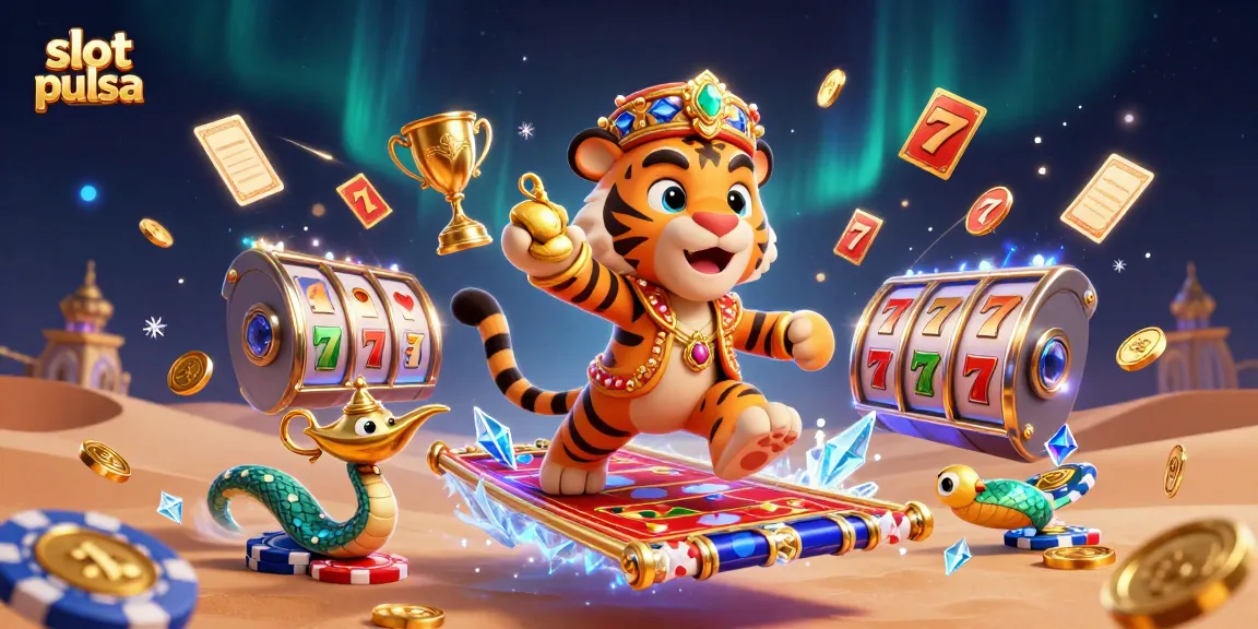 Engage in slot pulsa excitement with our vibrant casino-themed 3D illustration showcasing dynamic gameplay elements.