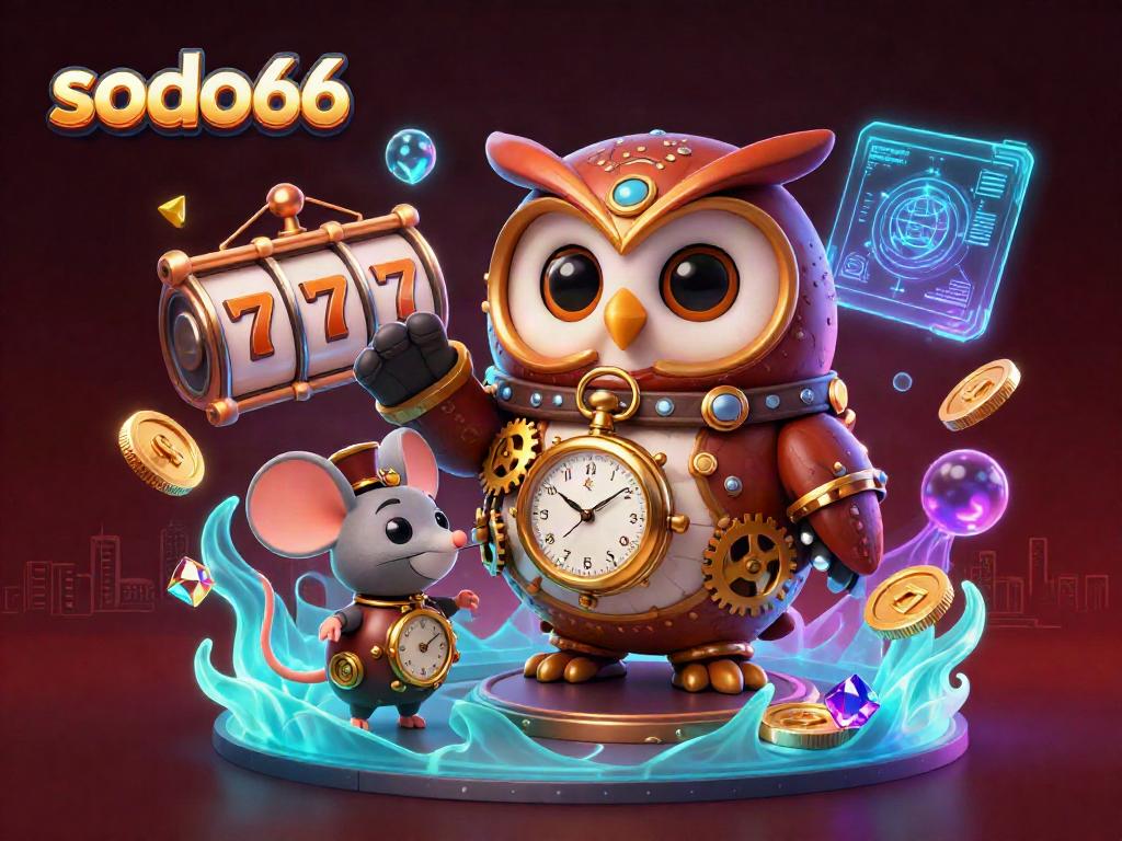 Engage with exciting gaming adventures at sodo66, featuring a time-traveling owl and captivating casino elements.