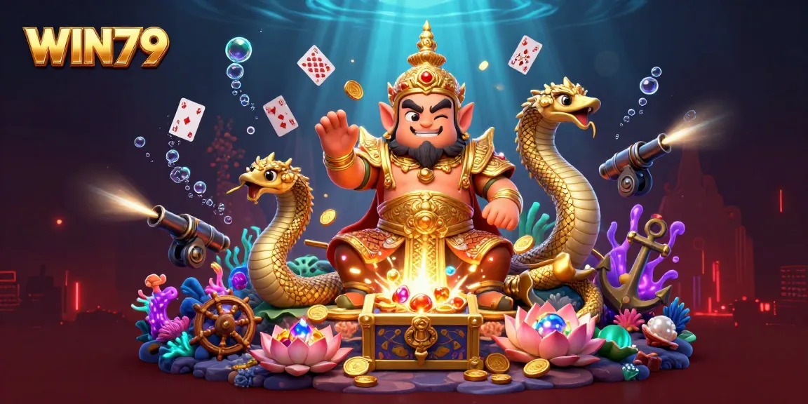 WIN79 players engaging in vibrant underwater-themed casino game with treasure and elements.