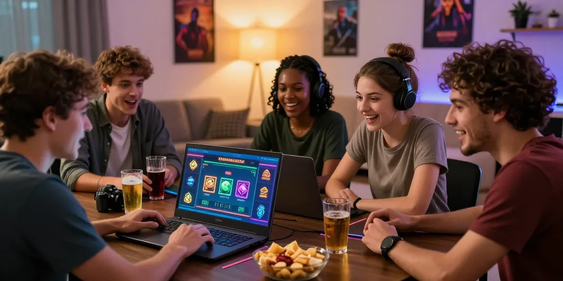 Excited group enjoying games at credit card casinos in a cozy living room setting.