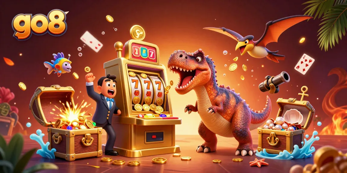 Experience the thrilling jackpot action with go8 as a dinosaur headbutts the slot machine for big wins!