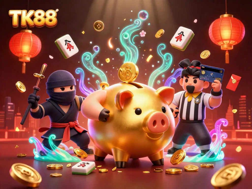Engage in thrilling gameplay at TK88, capturing coins and excitement in a vibrant casino scene.