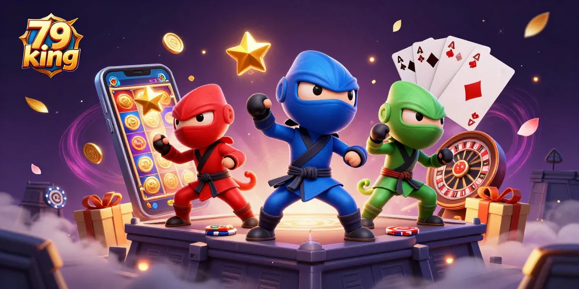 A dynamic scene featuring 79 king's chameleon team showcasing synchronized martial arts poses with colorful casino elements.
