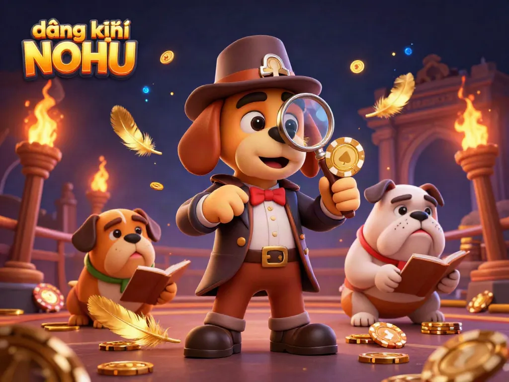 Engage with the exciting world of gambling through đăng ký NOHU with 3D characters uncovering treasures amidst vibrant gaming symbols.