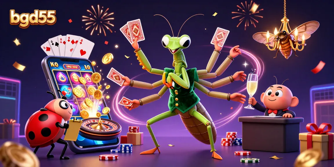 Win big at bgd55 with colorful slot games and festive casino excitement in a dynamic 3D illustration.