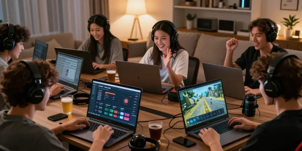Players enjoying Singatoto in a cozy gaming environment with devices.