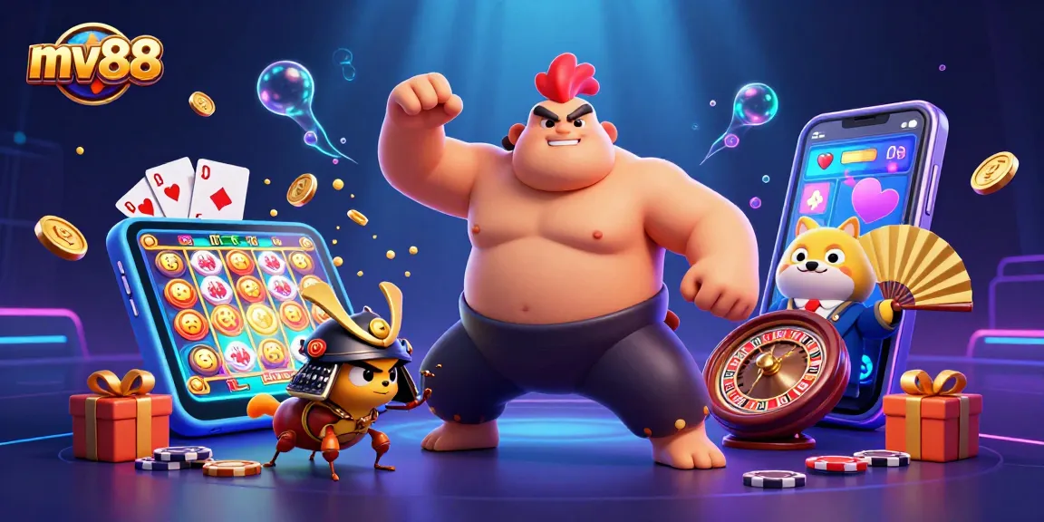 Experience thrilling moments at mv88 with a powerful sumo rooster and dynamic casino elements.