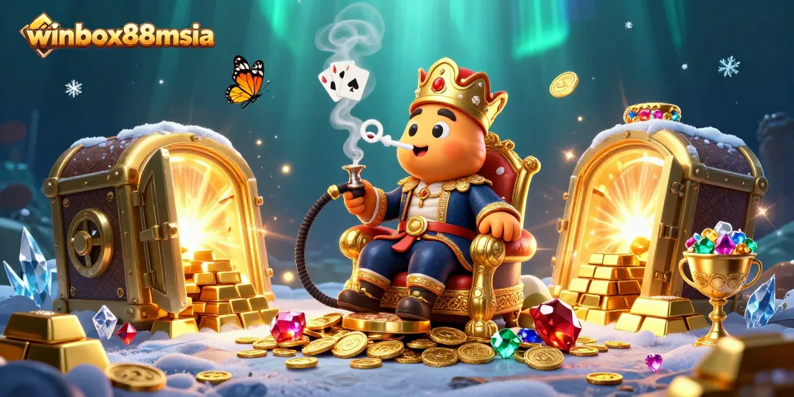 Experience thrilling wins at winbox88msia with a vivid, enchanting casino-themed illustration.