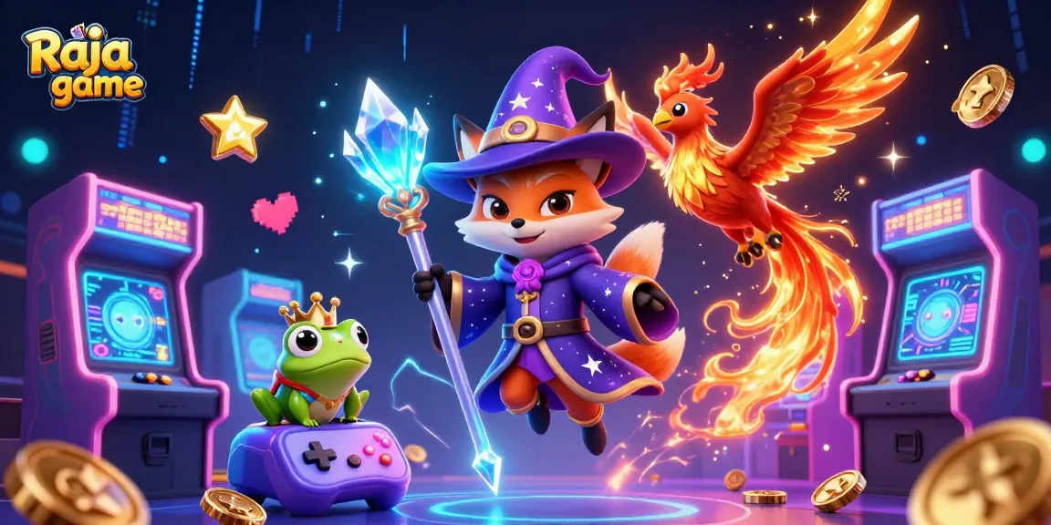 Win exciting rewards with Raja game in a vibrant 3D casino scene filled with colorful elements.
