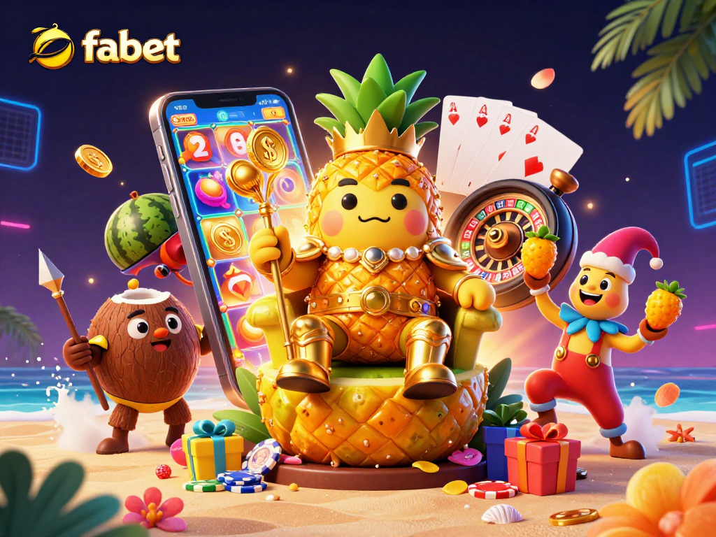 Experience the thrilling vibes of fabet with a vibrant casino scene featuring a pineapple king and energetic gameplay elements.