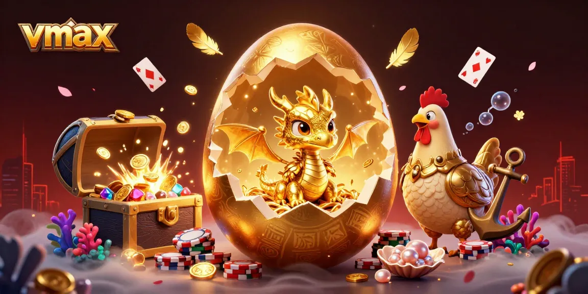 Experience vmax with a striking baby dragon on poker chips amidst a vibrant casino scene.