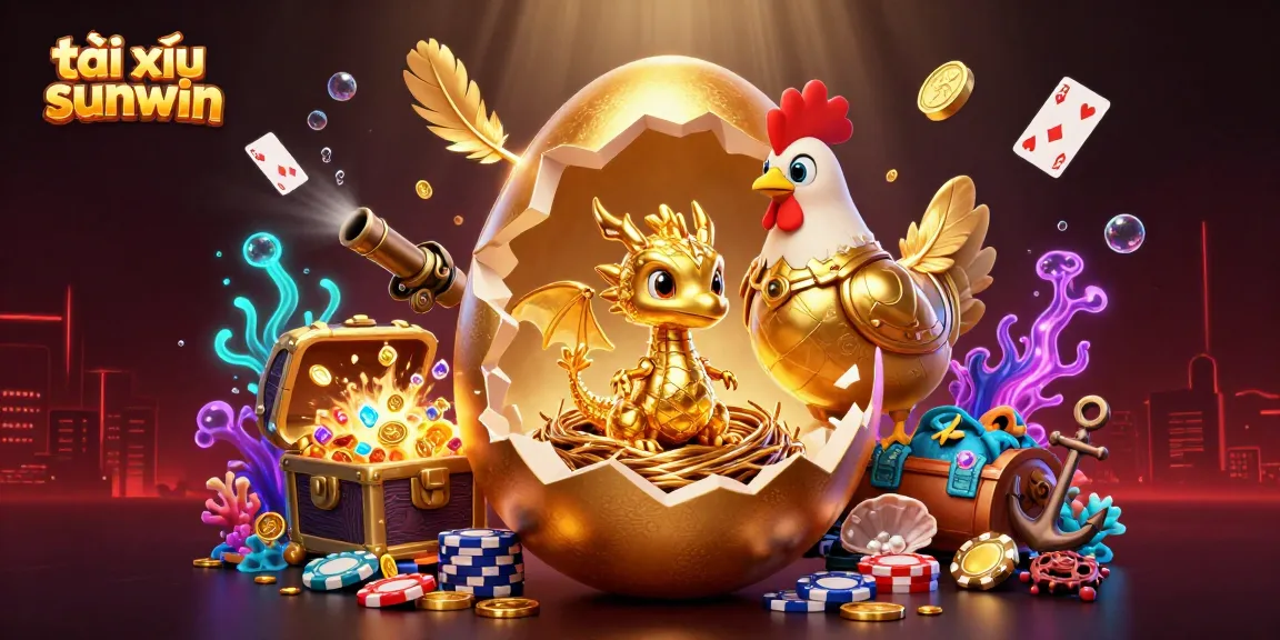 Engage in exciting tài xỉu sunwin gameplay with a vibrant, magical illustration showcasing a baby dragon and golden treasures.